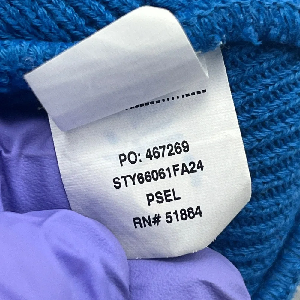 Patagonia Powder Town Beanie Kids OS Blue Striped Pom Pom Logo Knit Hat 66061